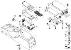 Доосн.выдвижным передним подлокотником для BMW E61 530xi N52 (схема запасных частей)