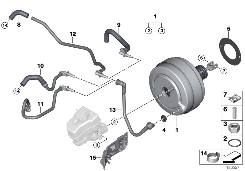 Вакуумный усилитель тормозов для BMW E87 120i N46 (схема запчастей)