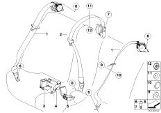 Ремень безопасности Зд для BMW E61 545i N62 (схема запасных частей)
