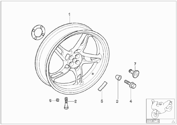 Литой колесный диск Зд с/без ABS 2 для BMW 259S R 1100 S 98 (0422,0432) 0 (схема запчастей)