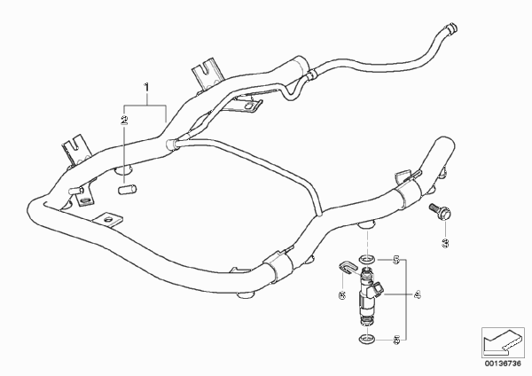 Клапаны/трубопроводы системы впрыска для BMW E38 735i M62 (схема запчастей)