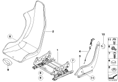 Направляющая спортивного сиденья Recaro для BMW E46 M3 CSL S54 (схема запасных частей)