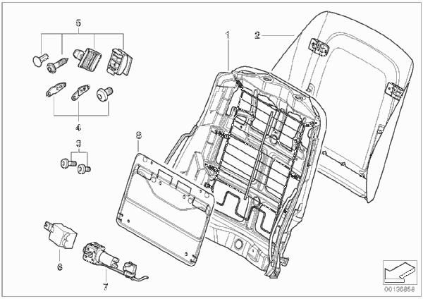 Сиденье Пд-каркас спинки/задняя панель для BMW E46 330i M54 (схема запчастей)