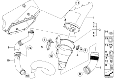 Воздуховод системы впуска для BMW E46 M3 CSL S54 (схема запасных частей)