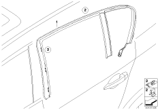 Накладки и уплотнения двери Зд для BMW E87 120i N46 (схема запасных частей)