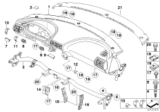 Панель приборов с НПБ пер.пассажира для BMW Z3 Z3 1.9 M44 (схема запасных частей)