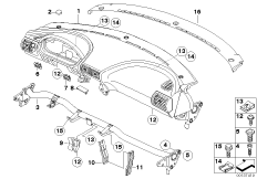 Панель приборов без НПБ пер.пассажира для BMW Z3 Z3 1.9 M43 (схема запасных частей)