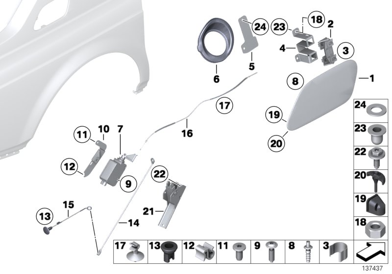 Заслонка заливного отверстия для BMW RR1 Phantom EWB N73 (схема запчастей)