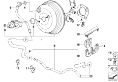 Вакуумный усилитель тормозов для BMW E53 X5 4.6is M62 (схема запасных частей)