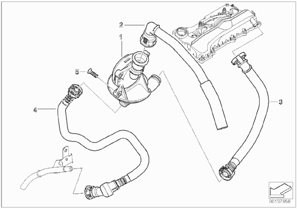 Система вентиляц.картера/маслоотделитель для BMW E91 320i N46 (схема запчастей)