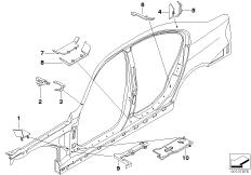 Детали из шумопогл.матер.в полост.боков. для BMW E90N 330i N52N (схема запасных частей)