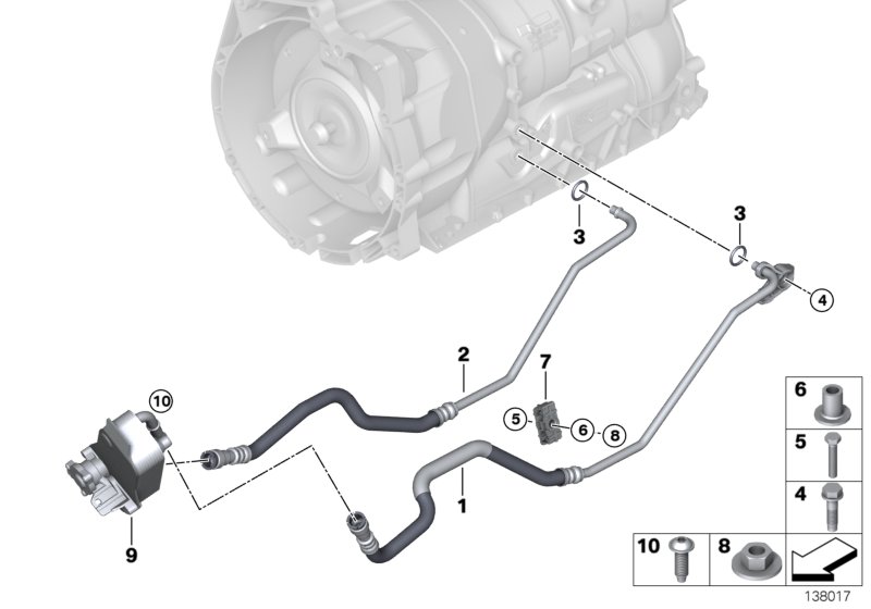 Трубопровод масл.радиатора/теплообменник для BMW E92 335d M57N2 (схема запчастей)
