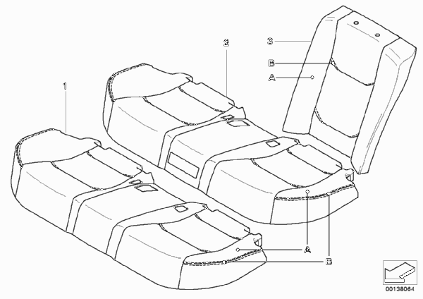 Индивидуальная обивка спорт.сиденья Зд для BMW E66 730Li N52 (схема запчастей)