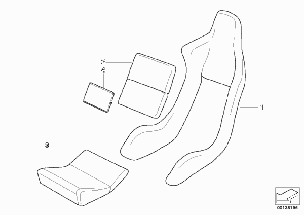 Обивка спортивного сиденья Recaro для BMW E46 M3 CSL S54 (схема запчастей)