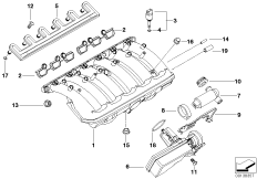 Система впуска для BMW E39 523i M52 (схема запасных частей)