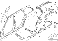 Детали бокового каркаса для BMW E39 525i M54 (схема запасных частей)