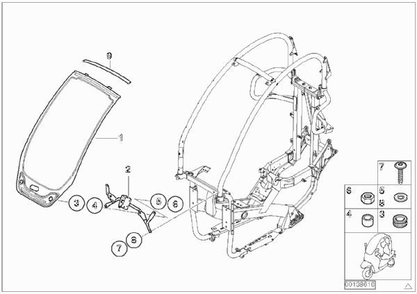 Доп. элементы ветрозащитного щитка для BMW C1N C1 200 (0192) 0 (схема запчастей)