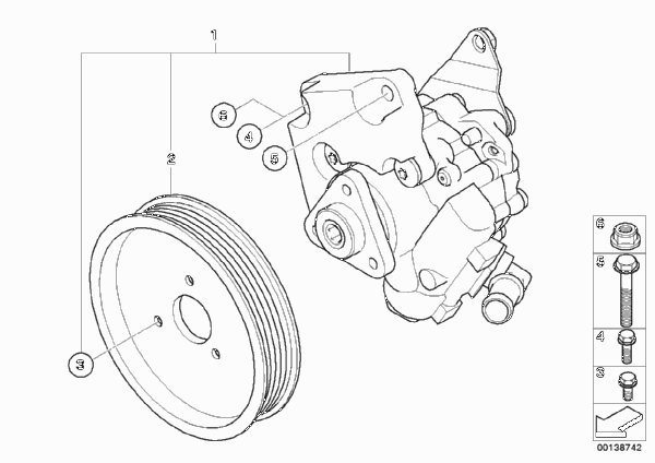 Насос гидроусилителя рулевого управления для BMW E53 X5 4.4i N62 (схема запчастей)