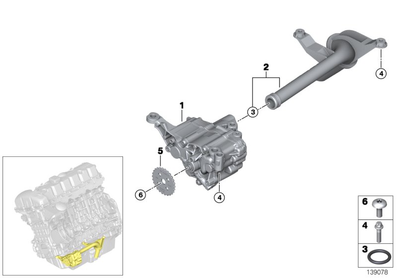 Смазочная система/масляный насос для BMW E60N 525xi N53 (схема запчастей)