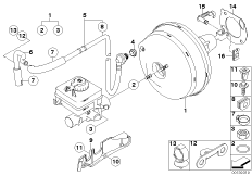 Вакуумный усилитель тормозов для BMW E61 530xd M57N2 (схема запасных частей)