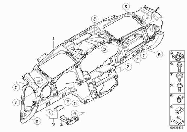 облицовка панели приборов для BMW R52 Cooper S W11 (схема запчастей)