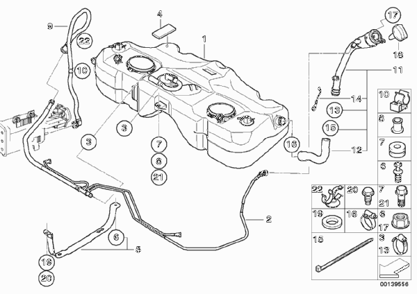 Топливный бак/дополнительные элементы для MINI R52 Cooper S W11 (схема запчастей)