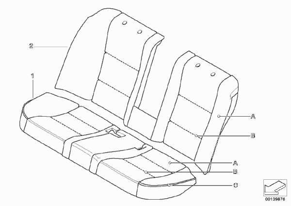 Обивка Individual заднего баз.сиденья для BMW E60 530i M54 (схема запчастей)