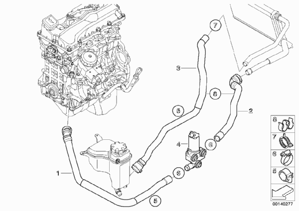 Доп.водяная помпа/водяной шланг/клапан для BMW E91N 320i N46N (схема запчастей)