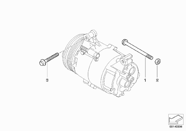 Элементы крепл.компрессора кондиционера для BMW R52 Cooper S W11 (схема запчастей)