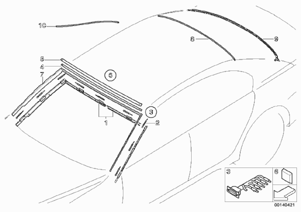 Остекление, дополнительные элементы для BMW E67 745LiS N62 (схема запчастей)