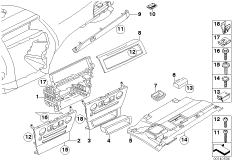 Доп.элементы панели приборов для BMW E64N 650i N62N (схема запасных частей)