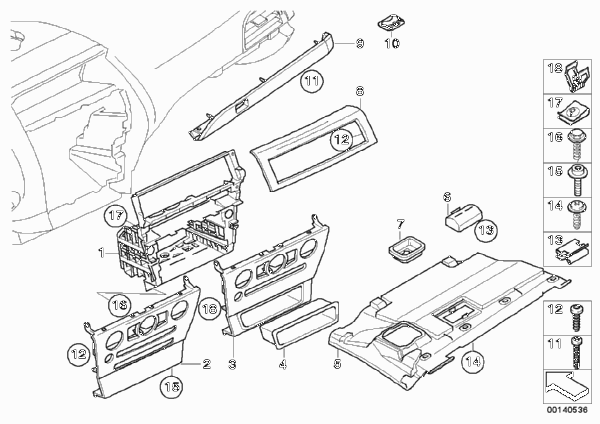 Доп.элементы панели приборов для BMW E64 630i N52 (схема запчастей)