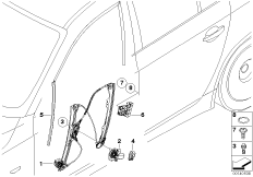 Механизм перемещения стекла двери Пд для BMW E60 530xd M57N2 (схема запасных частей)