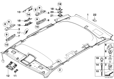 Потолок / поручень для BMW E83N X3 3.0si N52N (схема запасных частей)