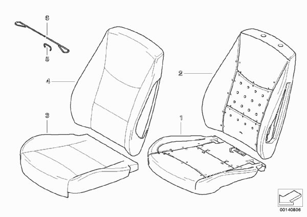 Набивка и обивка базового сиденья Пд для BMW E90 318d M47N2 (схема запчастей)