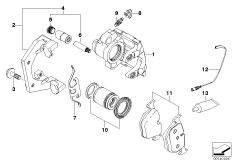Датчик износа торм.накладки колеса Зд для BMW E60 530i N52 (схема запасных частей)