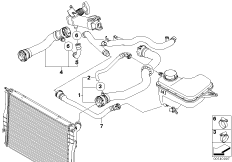 Водяной шланг системы охлаждения для BMW E83 X3 2.0d M47N2 (схема запасных частей)