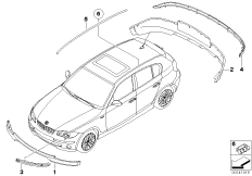 Доосн.нар.доп.оборудов.в цвет кузова для BMW E87 118d M47N2 (схема запасных частей)