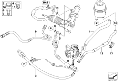 Маслопроводы гидроусилителя рул.управл. для BMW E61N 530i N52N (схема запасных частей)