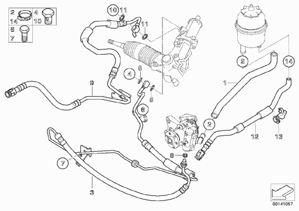 Маслопроводы гидроусилителя рул.управл. для BMW E61N 523i N52N (схема запчастей)