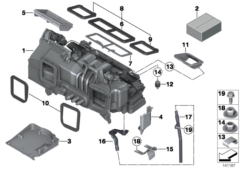Доп.элем.блока отопителя/кондиционера для BMW RR3N Coupé N73 (схема запчастей)