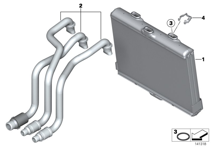 Радиатор отопителя для BMW RR3N Coupé N73 (схема запчастей)