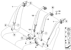 Ремень безопасности Зд для BMW E90N 325d N57 (схема запасных частей)