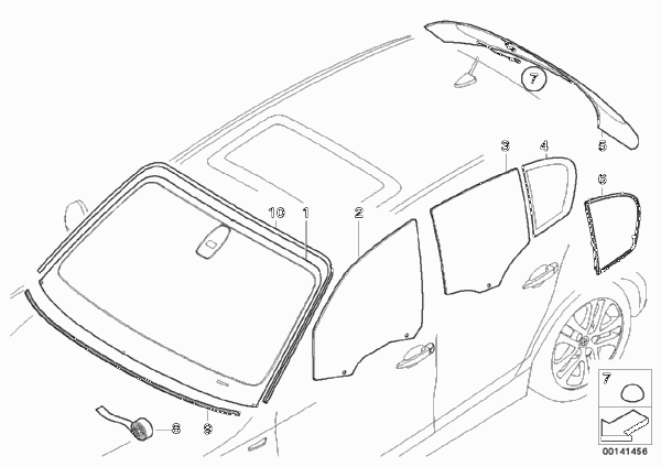 Остекление для BMW E87N 118i N46N (схема запчастей)