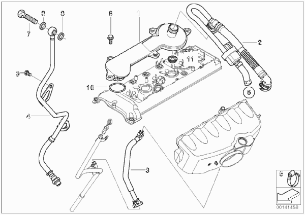 Система вентиляц.картера/маслоотделитель для BMW E86 Z4 M3.2 S54 (схема запчастей)
