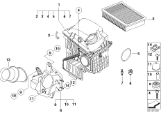 Глушитель шума всасыв./сменн.эл.фильтра для BMW E65 760i N73 (схема запасных частей)