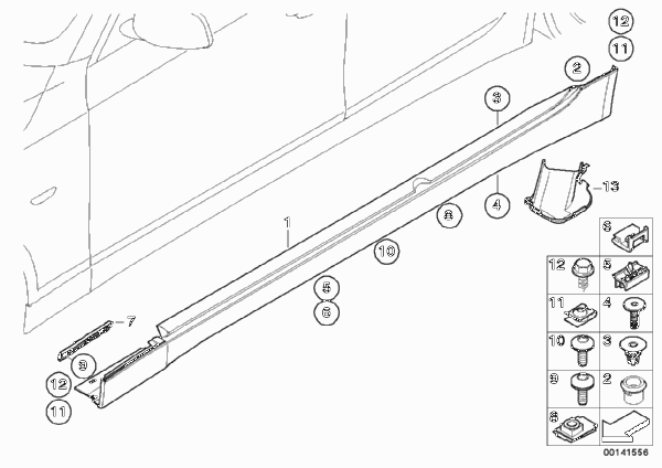 Накладка порог / арка колеса для BMW E61 530xd M57N2 (схема запчастей)
