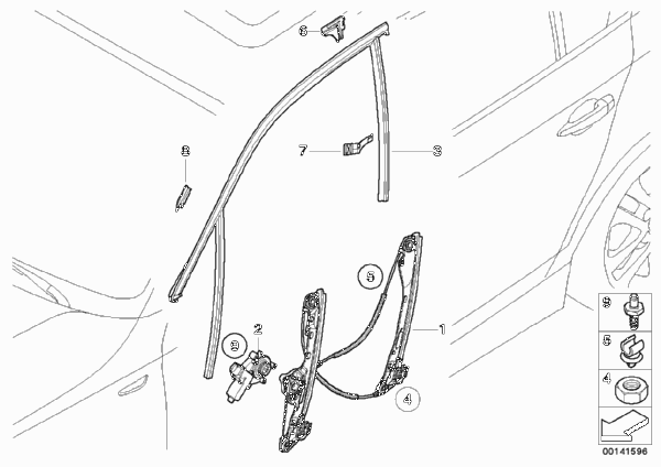 Механизм перемещения стекла двери Пд для BMW E87N 118i N43 (схема запчастей)