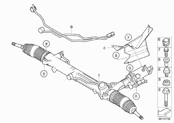 Рулевой механизм с гидроусилителем для BMW E60 M5 S85 (схема запчастей)