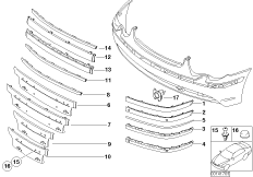 Облицовка, декор.элементы Пд для BMW E65 745i N62 (схема запасных частей)